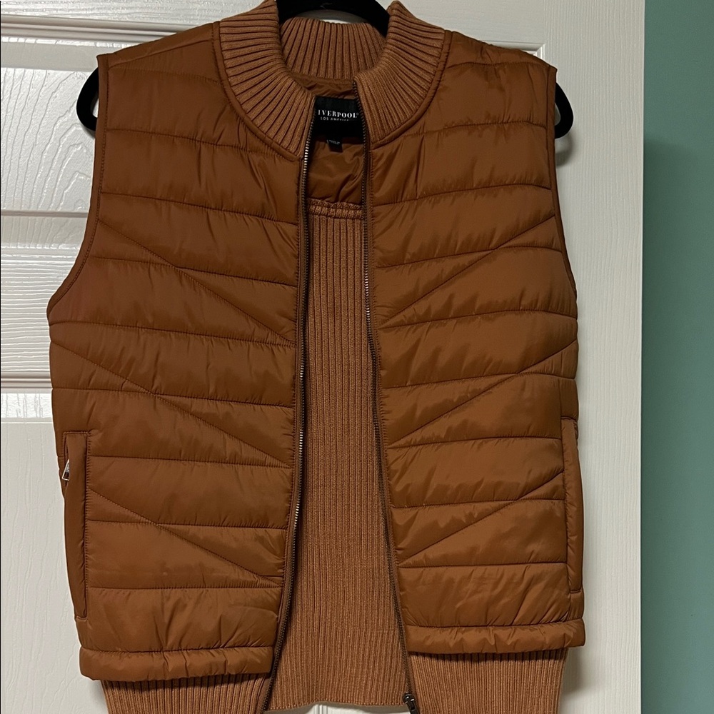 Liverpool Tan Puffer Vest with Sweater